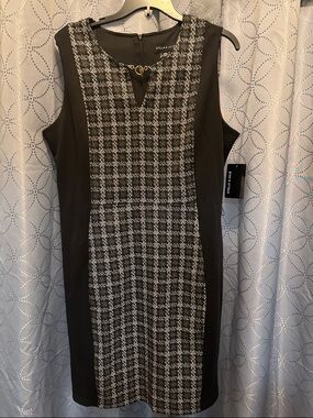Stella & Julie Black Tweed-Panel Midi Sheath Dress
